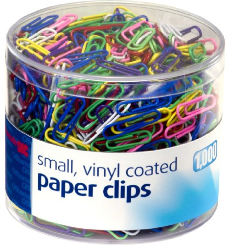 Officemate Vinyl Coated #2 Paper Clips, Assorted Colors, Tub of 1000 (97634)