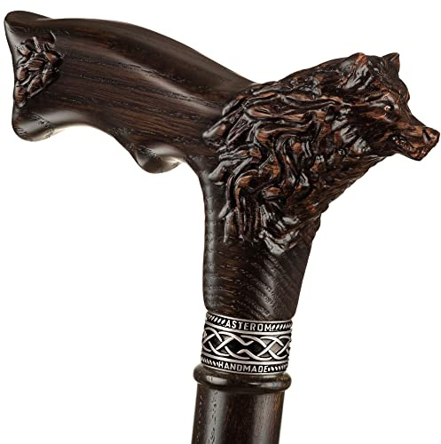 Asterom Walking Cane - Handmade Wolf Cane - Cool Walking Canes for Men and Women - Wooden, Carved, Unique - Walking Sticks for Men & Seniors (36 Inch)