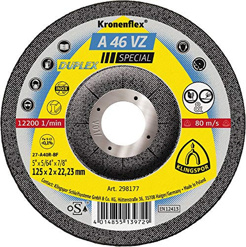Klingspor A 46 VZ - Discos de desbaste (25 unidades, 125 x 2 x 22,23 mm)