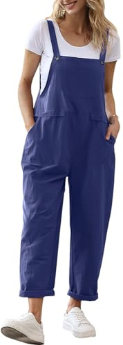 YESNO Damen Latzhose Sommer Oversize Trägerhose Beiläufig Loose Bib Pants Overall Baggy Jumpsuit Strampler Sommerhose mit Träger (L PV9DE Navy Blau)