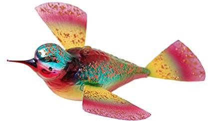 Krebs Glas Lauscha - Weihnachtsdekoration/Christbaumschmuck aus Glas - Vogel auf Clip mit Glasfasergefieder - Motiv: Phantasievogel pink - Größe: ca. 11 cm - Made in Germany
