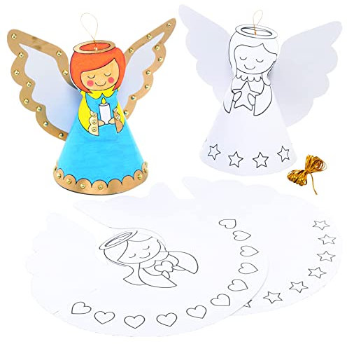 Baker Ross FC125 Decorazioni Natalizie Cono da Colorare - Confezione Da 10, Ornamento Con Angelo, Crea Le Tue Decorazioni Natalizie