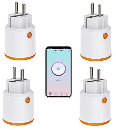 Smart Power Plugs:Zigbee Smart Plug mit Mess und Timerfunktion,Tuya App Steuerung,Push Benachrichtigung,Zigbee Hub erforderlich,16A Zigbee Stecker,kompatibel mit Alexa Google Home (4-pack)