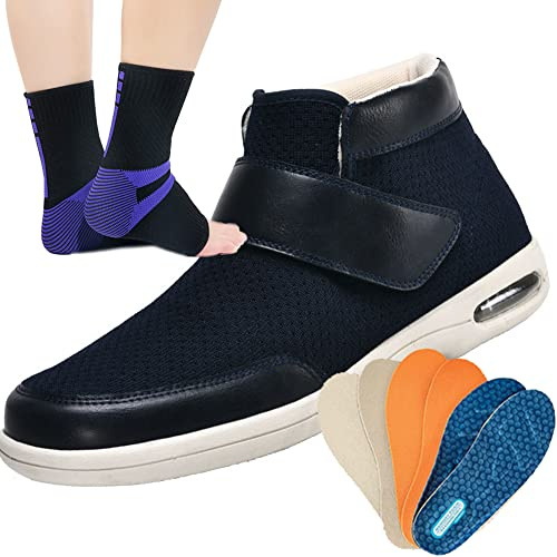 Aocase Chaussures Orthopédiques Homme Chaud Bottes Diabétiques Oedème Bouffi Pied Velcr Scratch Chaussons Montants Homme pour l'arthrite Œdème,Bleu,46 EU