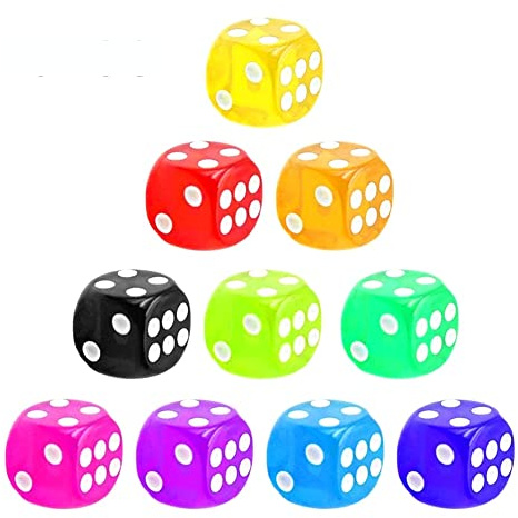 Dés Transparents Lot de 10 Dés Acryliquecolorés Dés Translucides Coloré de 16 Mm avec 6 Faces 10 Couleurs Dés de Jeu Transparents pour Les Jeux de Table Les Fêtes