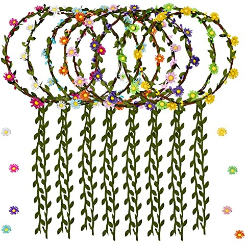 8 Pz Fiori Corona Fascia Capelli,Margherita Coroncina bambina Fiore Nastro,Capelli Ghirlanda floreale Foglia,Copricapo Bohémien Multicolore Donne Ragazze,Matrimoni Festival Vacanza Festa,Foto Spiaggia
