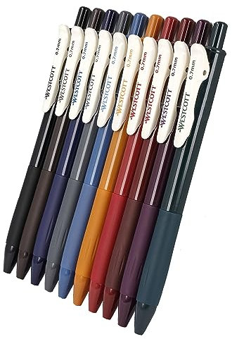 Westcott Gelstifte VINTAGE Set 10 Stück Herbstedition | Gelschreiber Stifte mit 10 bunten warmen Farben | 0,7mm Strichstärke für weiche, präzise Striche beim Schreiben & Zeichnen | E-733901 00