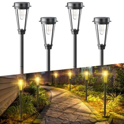 Quntis Solarlampen für Außen Garten, 4 Stück Solar Gartenleuchten Garten Wegbeleuchtung mit Warmweiß IP65 Wasserdicht Auto Ein/Aus Solarleuchten für Außen Rasen, Terrasse, Hof, Gehweg, Gartendeko