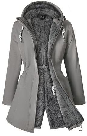 ATLASLAVA Wintermantel Damen Fleece Warm Lang Jacke Softshellmantel übergangsmantel Winter LIGHT GRAY 3XL