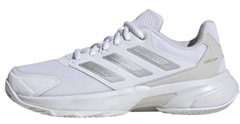 adidas Women's CourtJam Control 3 Womens Clay Tennis Shoes, Cloud White/Silver Metallic/Grey One, 4 UK