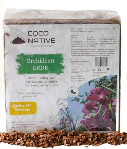 Coco Native Kokos Orchideenerde 50L | Torffrei | Näturlich & Nachhaltig aus 100% Kokosfaser | Orchideenerde für Zimmerpflanzen, Hochbeete & Gemüse | Kokosfaser Chips | Kompakt