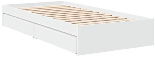 vidaXL Cama con cajones Madera de ingeniería Blanca 75x190 cm, Cama, Cama con almacenaje, Estructura de Cama Individual, Cama Individual