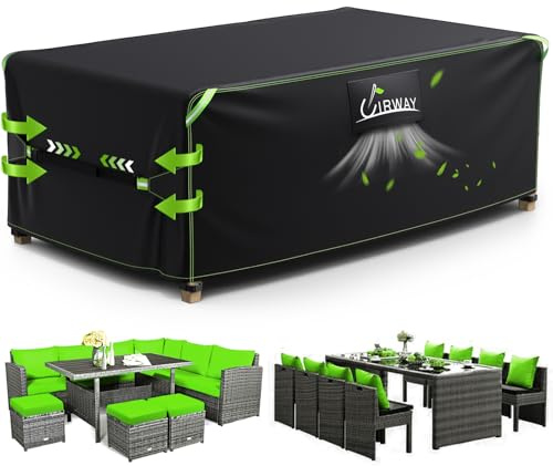 UIRWAY Funda para Muebles de Jardín Impermeable con ventilación, 270x180x89cm, Cubierta para muebles de patio al aire libre, cubierta para mesa de jardín resistente de 420D con tiras reflectantes