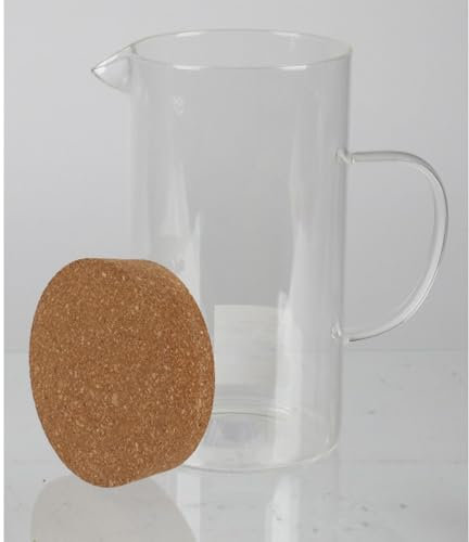 6 caraffe in vetro da 1,7 l, con tappo in sughero, brocca per latte, contenitore per succhi, brocche per acqua, succo o vino, ideale per tavolo da cucina, cena