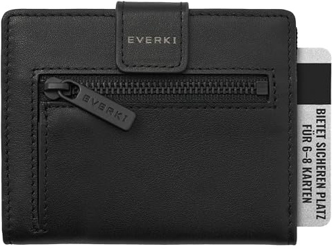 Everki RFID Geldbörse Herren - Cardholder Portmonee Herren Leder, Schwarzes Portemonnaie mit Münzfach, Slim Wallet Geldbeutel mit RFID Schutz, Mini Reisegeldbeutel, RFID Mens Wallet