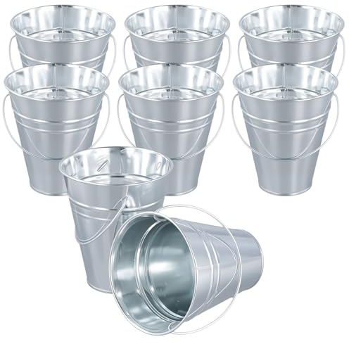 JEUIHAU Confezione da 8 mini secchi in metallo con manico, 11,4 cm, piccoli secchi in latta per bomboniere, snack, caramelle, piccole piante e decorazioni