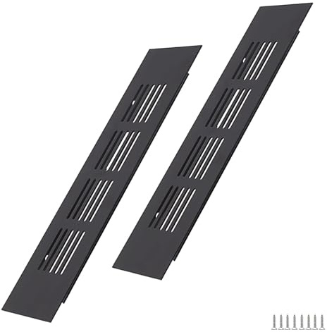 WJUAN Lot de 2 Grilles d'aération en aluminium 200x50 mm noires rectangulaires - Grille d'aération pour placards, chambres à coucher et portes