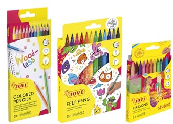 Jovi Pack Escolar, 12 Lápices de Colores, 12 Rotuladores Lavables, 12 Ceras