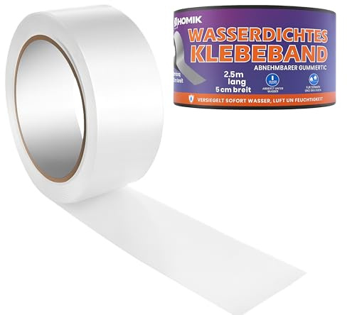 HOMIK Extremt stark transparent vit tejp 5 cm x 2,5 m – tätningstejp och reparationstejp för släta ytor, PVC, plast, metall, UV-resistent