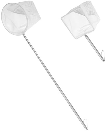 2 Stück Kescher Aquarium Zubehör,Praktisch Aquarium Kescher Ausziehbarem Mini Aquarium Fischernetz Garnelen Fischnetz Käscher Edelstahl Griff, Für Tiny Aquarien Kleine Teiche Weiß Quadratisch Rund