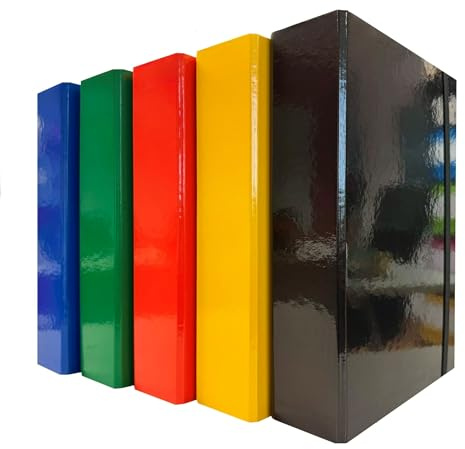 Porte-documents avec élastique plat 5 pièces, dos 10 cm, dossier 3 rabats rigides avec élastique en carton plastifié, brillant pour bureau, école ou étude, fabriqué en Italie, couleurs assorties