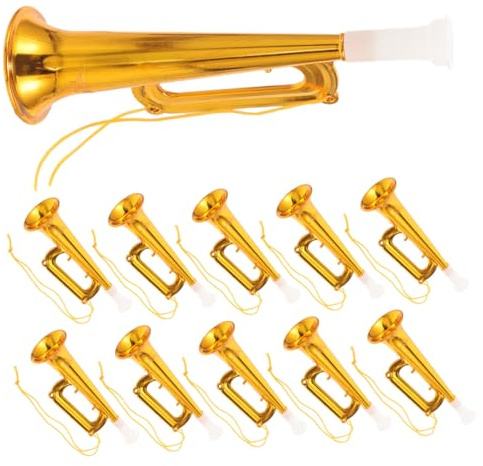Veemoon Trompeta de Juguete de Plástico Dorada 15 Piezas, Instrumentos Rítmicos, Generador de Ruido para Fiestas, Eventos Deportivos y Conciertos, Accesorios de Animación Infantiles
