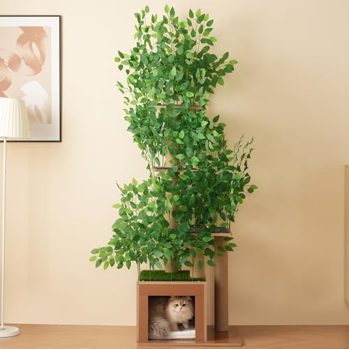 REXO Árbol rascador de 190 cm de alto, 4 plataformas, agujeros para gatos, material a prueba de mascotas, hojas extraíbles, tablero DM resistente a los arañazos, adecuado para gatos para esconderse y