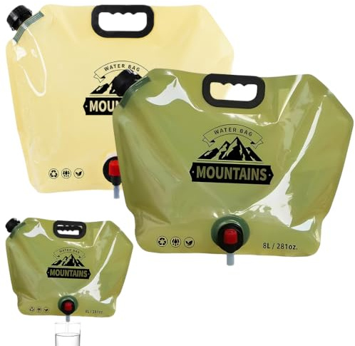 LAKPYN 2 Piezas Bidon Agua Plegable, Garrafa Agua 8 litros Con Grifo, Bidón Plegable, Envase Portátil, Reutilizable para Camping, Picnics, Viaje