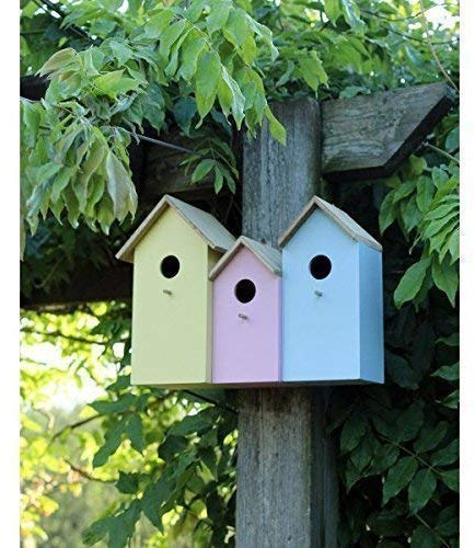 Garden Mile 3-in-1 Wooden Bird House Colourful Bird Boxes Garden Small Birds Sparrow Robin Nesting Box Triple Nesting Box For Home Outdoors Wooden Birdhouses