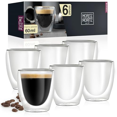 Moritz & Moritz Barista Torino 6 x Verres à expresso double paroi 60 ml - Tasses à expresso en verre pour boissons chaudes et froides - Passent au lave-vaisselle