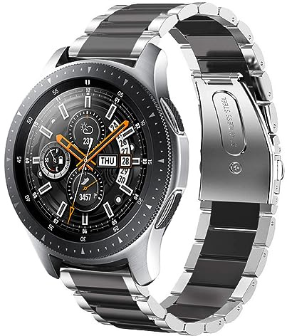 SUNDAREE Armband Kompatibel med Samsung Galaxy Watch 46mm/Watch 3 45 mm/Gear S3 Frontier Classic/Garmin Venu 2/Venu 3/Huawei Watch GT 2 46mm,22mm svart läder läderarmband ersättningsband klockarmband