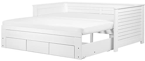 Beliani Klassisches Tagesbett ausziehbar Gummibaumholz weiß Cahors
