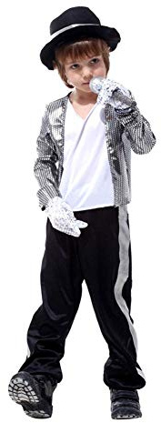 LOLANTA Disfraces de Halloween para niños 80's Pop Star Cosplay Clothing Stage Performance Dancewear, Plata, 8-9 años, XL