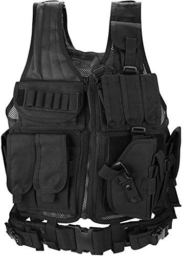 ProCase Taktische Sturmweste Jagd Armee Weste Herren, Militär Airsoft Paintball Tactical Vest Barbarians Molle Einstellbar Einsatzweste für Camping Wandern CS Feld Outdoor Combat Training–Schwarz
