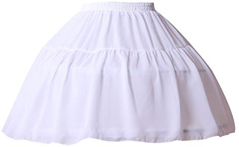 YULUOSHA Women Girls Crinoline Petticoat 2 Hoops Skirt Chiffon Ball Gown Short Half Slip Underskirt-White