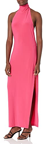 Norma Kamali Women's Halter Turtle Side Slit Gown Cocktail Dress, Rose, XXS
