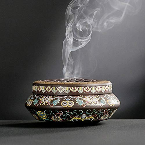 IBLUELOVER Brûleur d'Encens en Céramique Encens Encensoir Vintage Brûle-Encens Belle émail Brûle Fumée à Arôme Support Poêle Bouddha Autel Artisanat Décoration de Maison Bureau Porte-encens Cadeaux