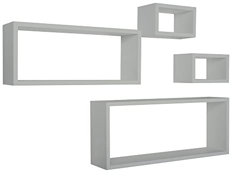 MODULARREDO | MERLINO Set 4 Mensole da Muro, Pensile Bagno, Mensola Parete 75x30, 60x25 e 2 da 25x15 p15.5 cm, Kit Tasselli Incluso, Grigio Sasso - Made in Italy