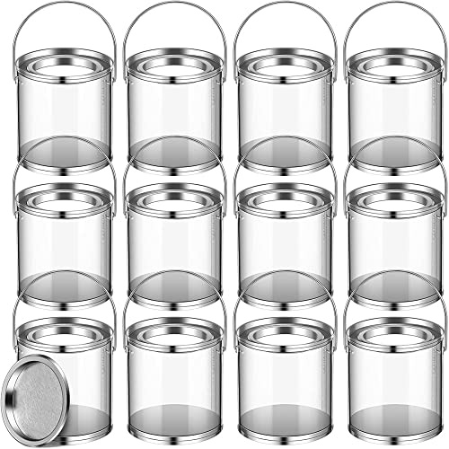 Glorlliant 12 Packs of Clear Paint Buckets Containers, 240ml Plastic Paint Pots with Lids for Solvents, Paints or DIY Crafts Projects, Sweets Storage and Decorative Parties, 3 x 3 Inches