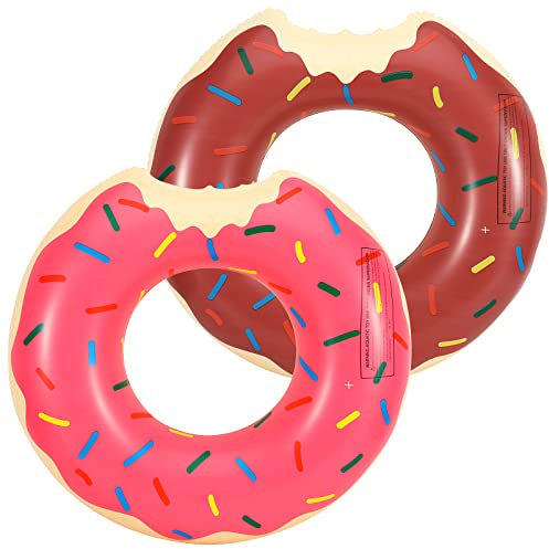 HeySplash 2 Stück Aufblasbar Schwimmring, 76 cm Angebissener Donut Schwimmreifen Luftmatratze Faltbar Ring Sommer Wasserspielzeug Schwimmer für Pool See, Rosa Braun