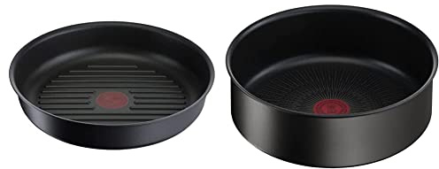 Tefal Ingenio Eco Resist Poêle grill fonte d'aluminium Noir 26 cm L8584004 & Ingenio Eco Resist Sauteuse 24 cm, Induction, Revêtement antiadhésif, Indicateur de démarrage de cuisson, L3973502, Noir