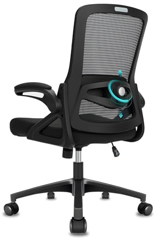 Durrafy Ergonomic Office Chair, 4D Lumbar Support Mesh Desk Chair with 90° Folding Armrests, 150kg Load Height Adjustable Computer Chair for Home Office, Black