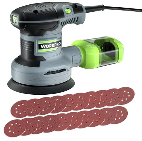WORKPRO Orbital Sander - 300W 125mm Random Orbit Sander with 6 Variable Speeds, Dust Collection Box for Sanding and Polishing