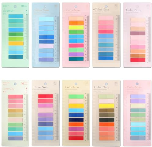Newplenty 2000 notes adhésives - 10 styles, transparents avec règle, bandes autocollantes, petites, marque-pages, index de livre