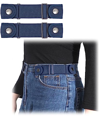 JASGOOD 2 Packs No Buckle Stretch Belt for Women Men Invisible Elastic Belt for Jeans Pants Blue Fit 2 Loop Distance 6-9 inches