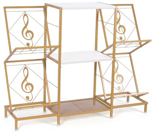 HYCFYJR Tourne Disque Support, Meuble Platine Vinyle avec Range Vinyle à 4 Niveaux et Cadre Métallique, Rangement Tourne Disque Le Salon, Or Blanc