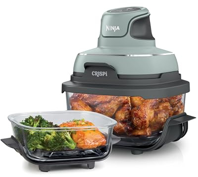 Ninja Crispi 4-in-1 Glass Air Fryer | 450°F | Non-Toxic | 4QT & 6-Cup Glass Containers w/Lids | Microwave, Freezer, Dishwasher Safe | Max Crisp, Air Fry, Bake, Recrisp | Green | FN101SG