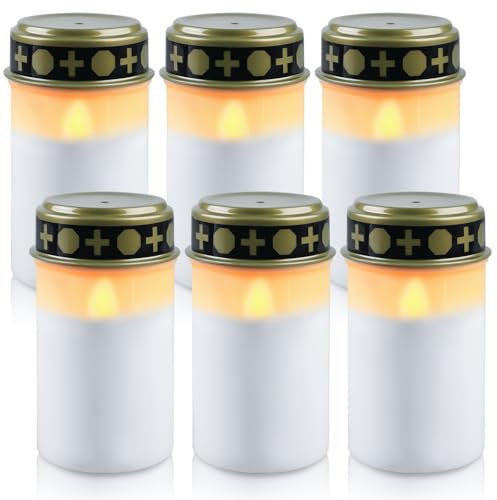 6 velas LED para tumba, 7 x 12,3 cm, resistentes al agua, para cementerio, funciona con pilas (no incluidas), para exteriores (blanco)