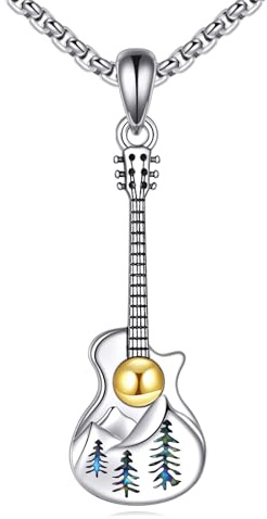 ONEFINITY Gitarr kedja 925 sterlingsilver berg gitarr hänge musikinstrument smycke present för kvinnor män