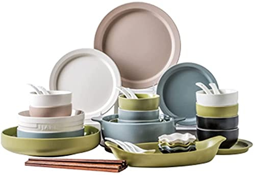 GIQKDZNUO Juego de Platos de Comedor de Estilo Europeo, vajilla de Porcelana Colorida de 46 Piezas, Servicio para 10, vajilla Moderna y Lujosa, Regalo para la Cena.